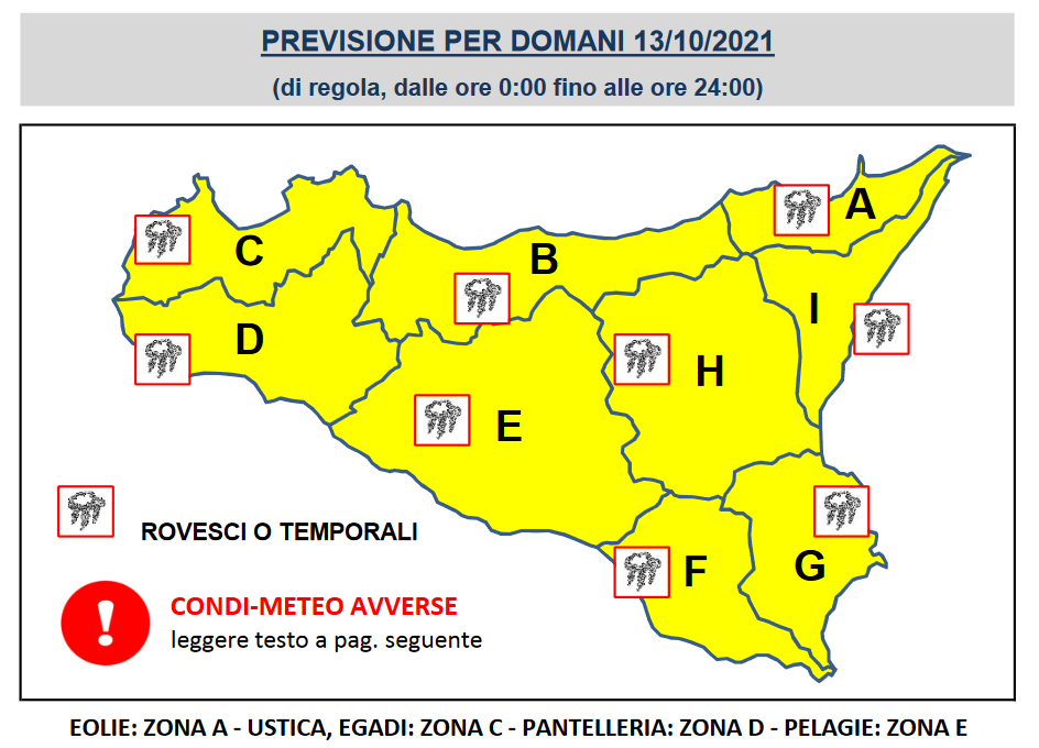 meteo sicilia fomani allerta gialla 13 ottobre